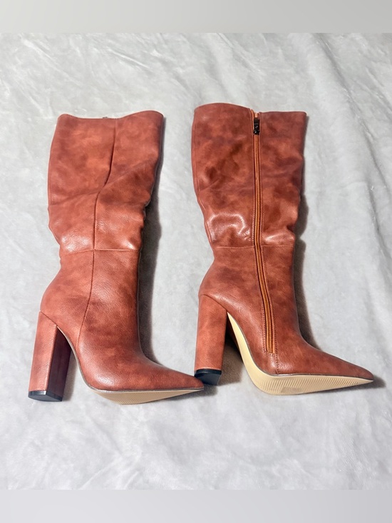 unbranded Shoes - Women's Tall Pointed Toe Block Heel Boots in Rust Brown